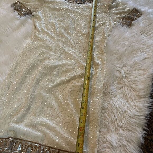 Laurence Kazar Ivory Silk Beaded dress with gold and red beaded trims SZM - Picture 8 of 11